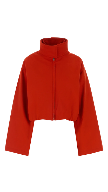 Layered Cotton Bomber Jacket in Red