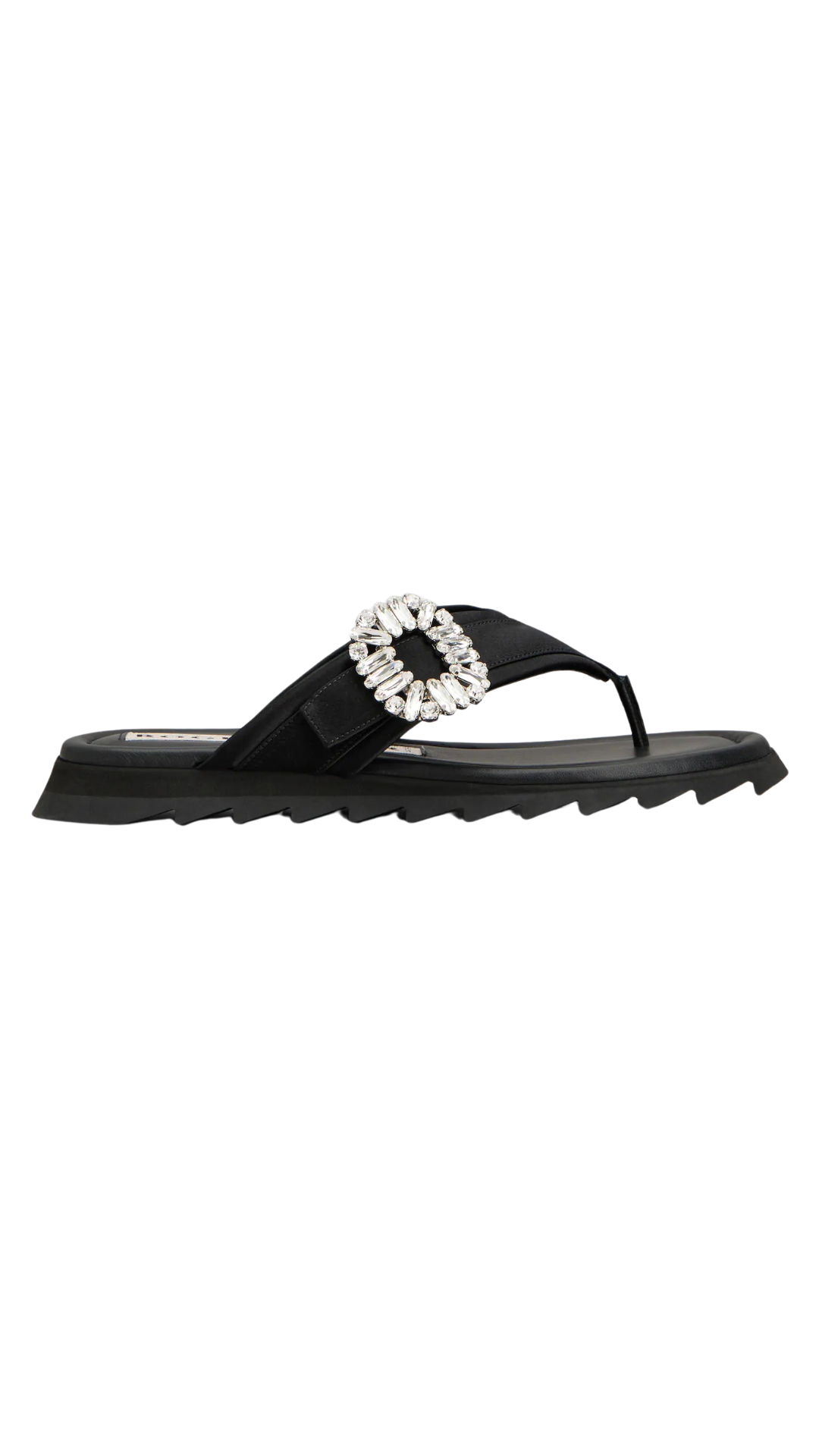 Slidy Viv' Thong Mules in Black Satin