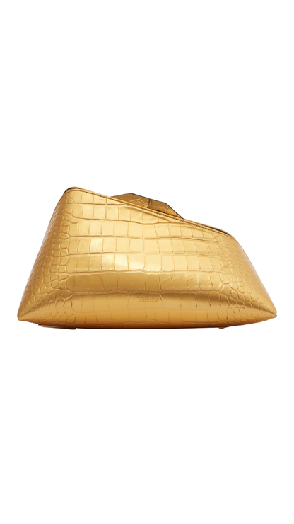 8:30PM Small Croc-Effect Leather Clutch in Gold
