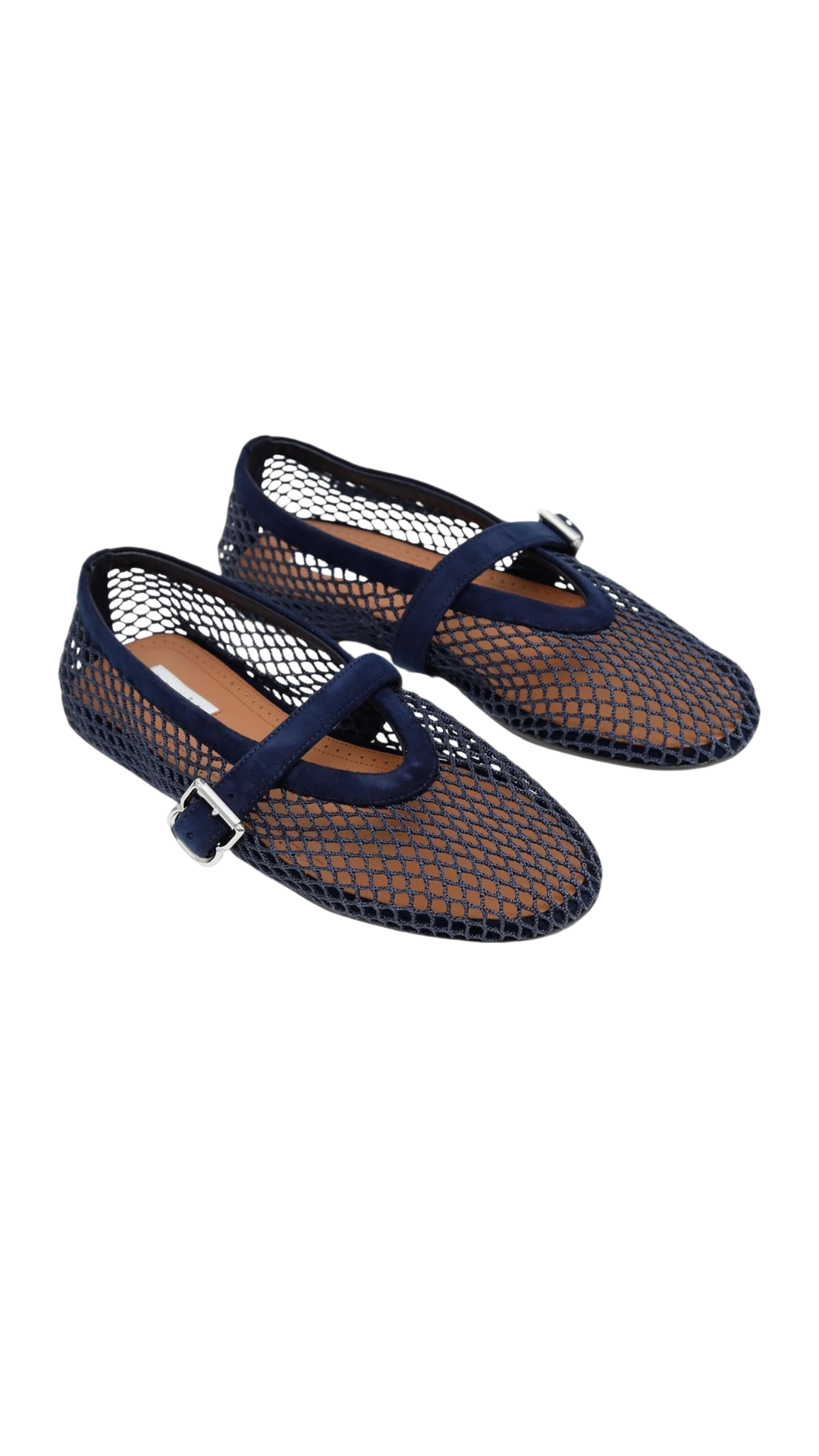Ballet Flats in Blue Fishnet and Suede