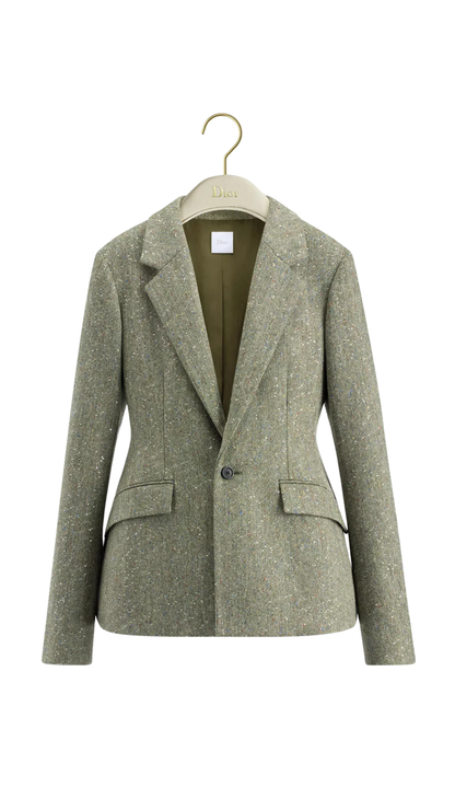 Bar Jacket Khaki Donegal Tweed Embroidered with Multicolor Sequins