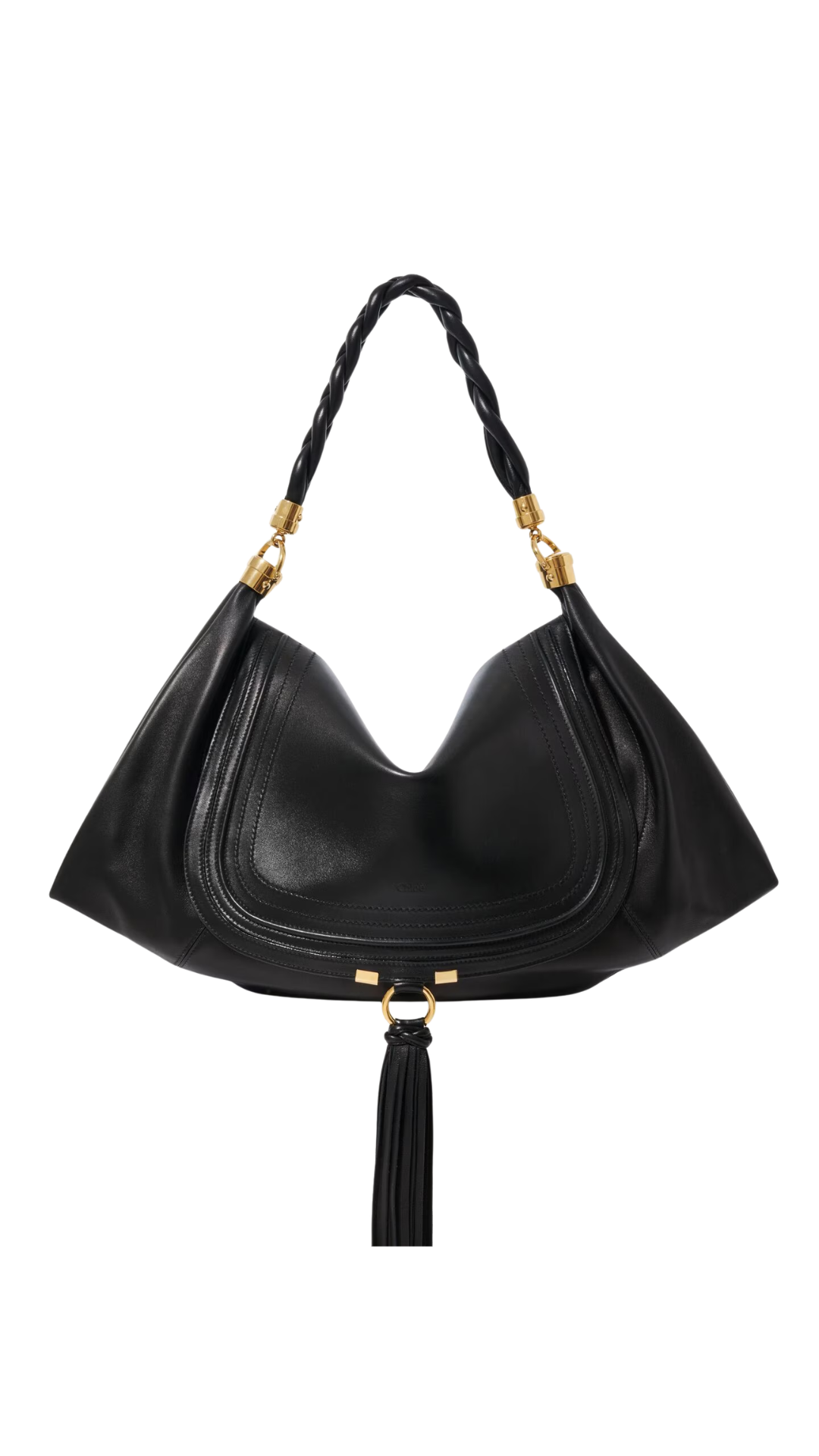 Large Marcie Foulard Hobo Bag in Black Soft Leather