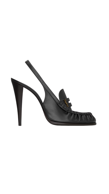 Le Loafer Slingback Pumps in Black Smooth Leather