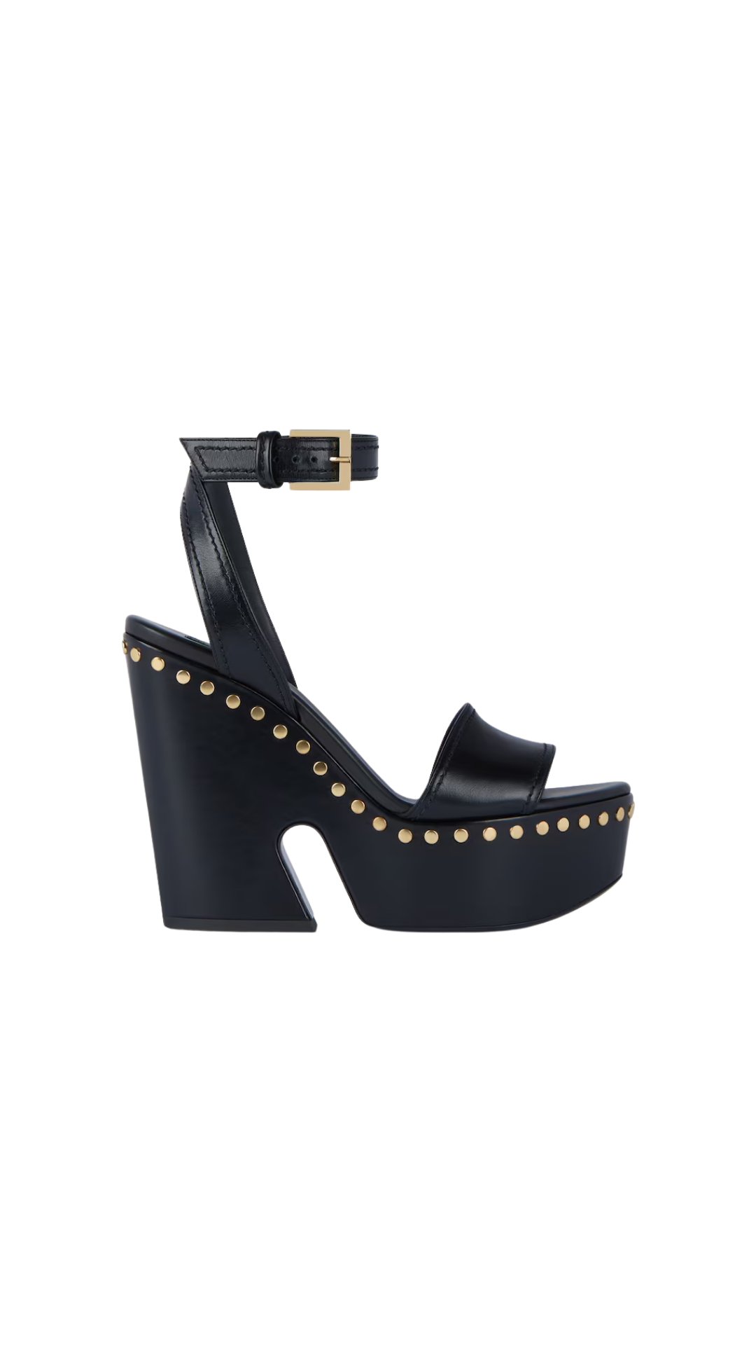 Clog Platform Sandals in Black Leather with Studs Detail