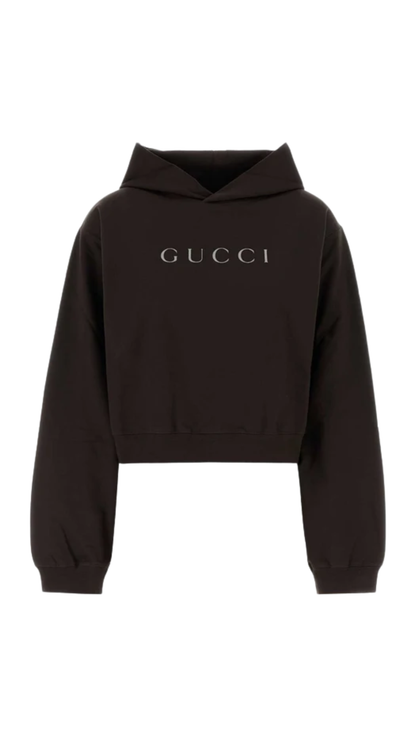 Sweatshirt with Print in Dark Brown Cotton Jersey
