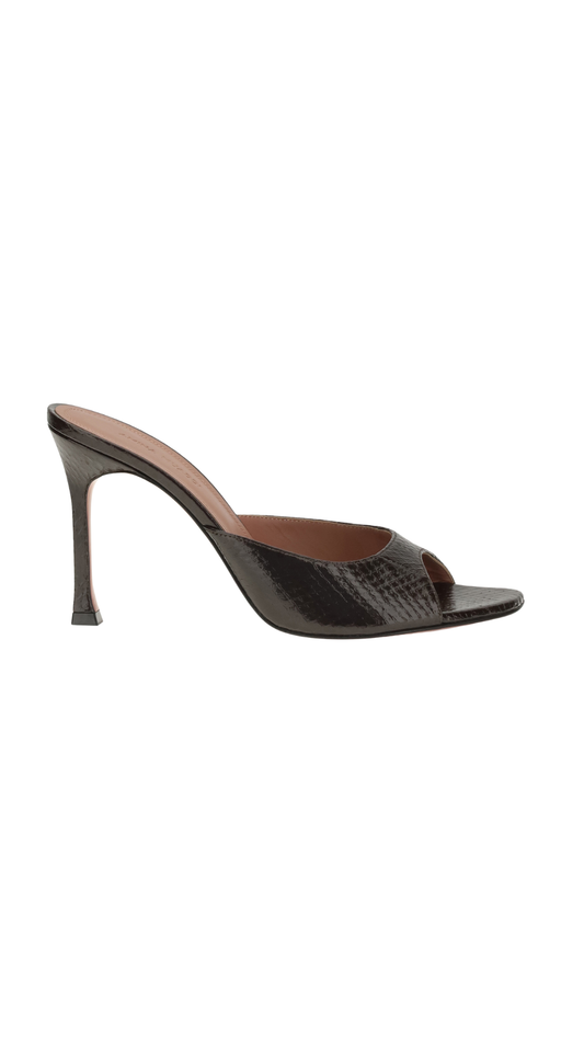 Alexa Croc-Effect Sandals in Coffee