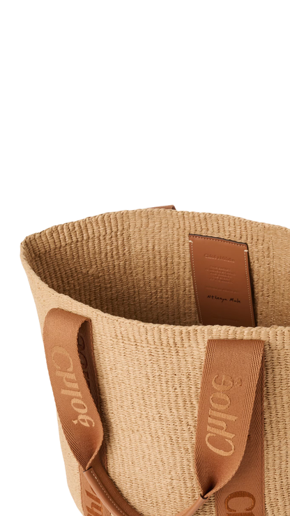 Large Woody Basket In Dusty Tan Natural Fibers