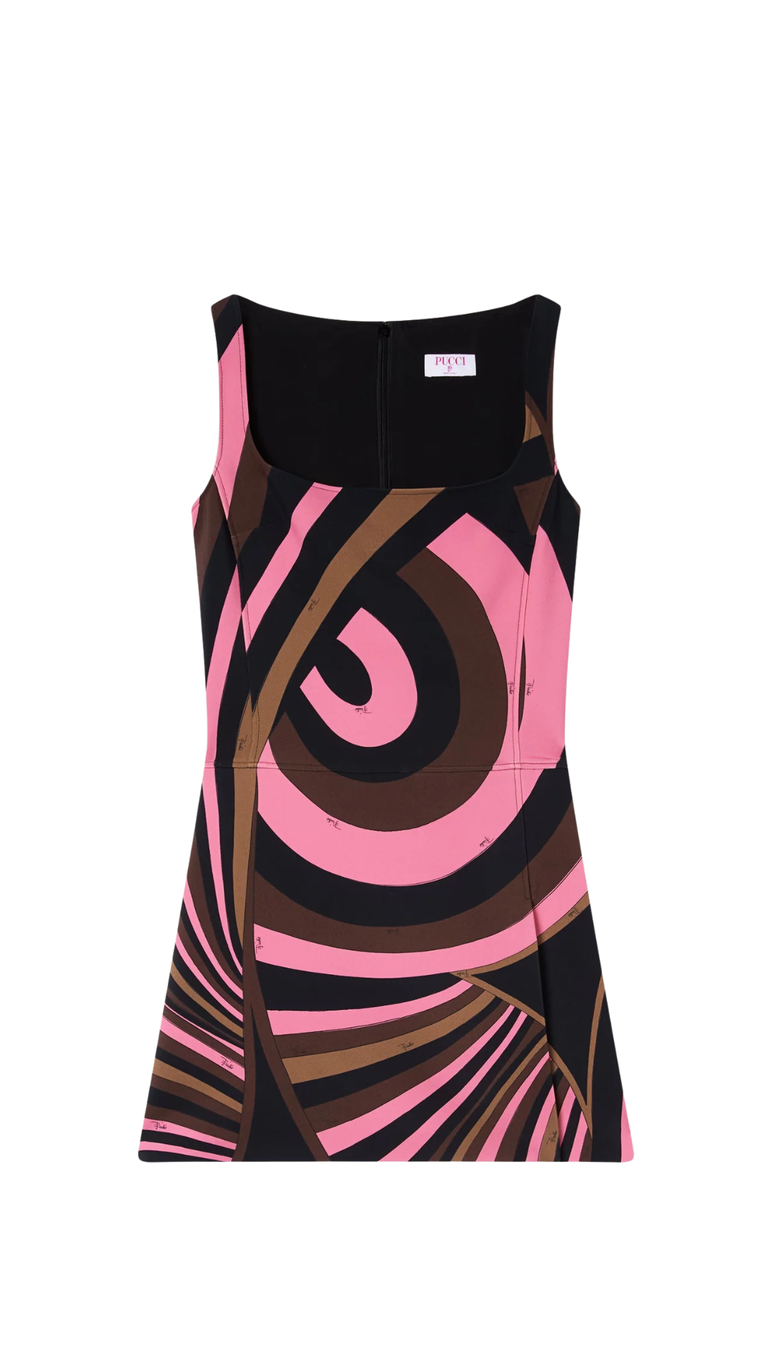 Iride Print Cady Dress in Brown and Coral