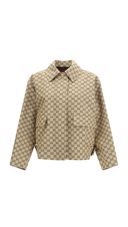 GG Canvas Bomber Jacket in Camel