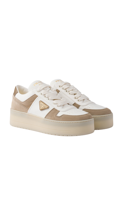 Downtown Bold Nappa Leather and Suede Sneakers in Desert Beige