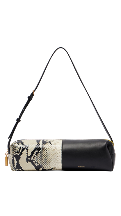 Kye Paneled Leather Shoulder Bag in Black/Yellow/White
