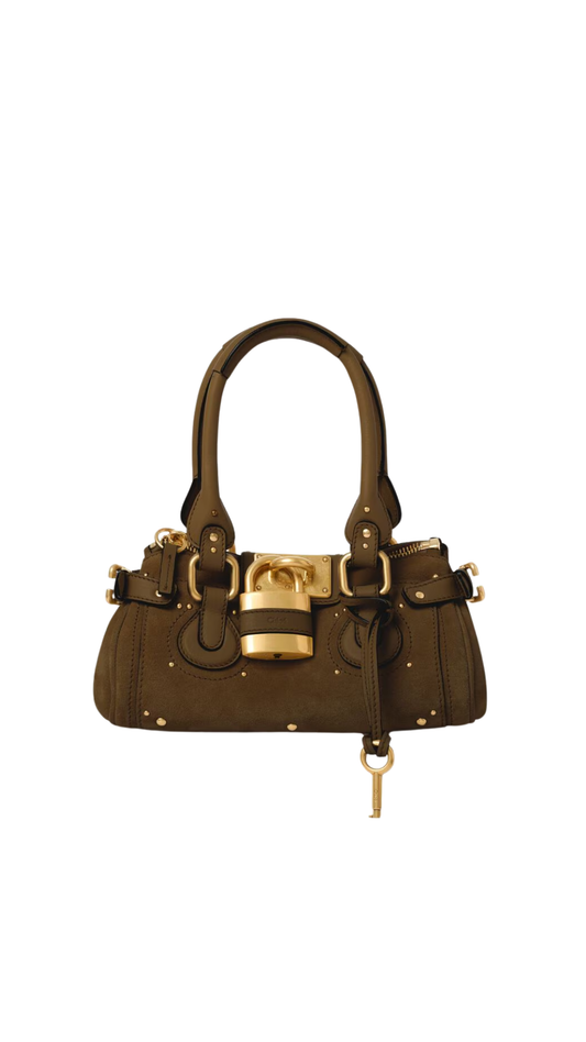 Small Paddington Bag in Deep Khaki Suede Leather