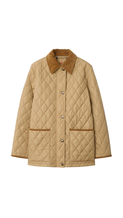 Quilted Nylon Barn Jacket in Flax Beige/Sand Beige
