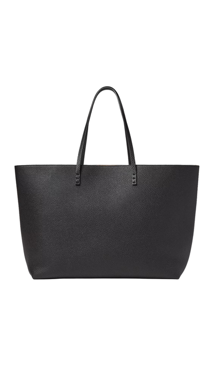 Medium Roll in Black Cuoio Romano Leather Shopper