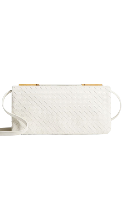 The 70 in Alabaster Top Handle Bag in Supple Intrecciato Leather