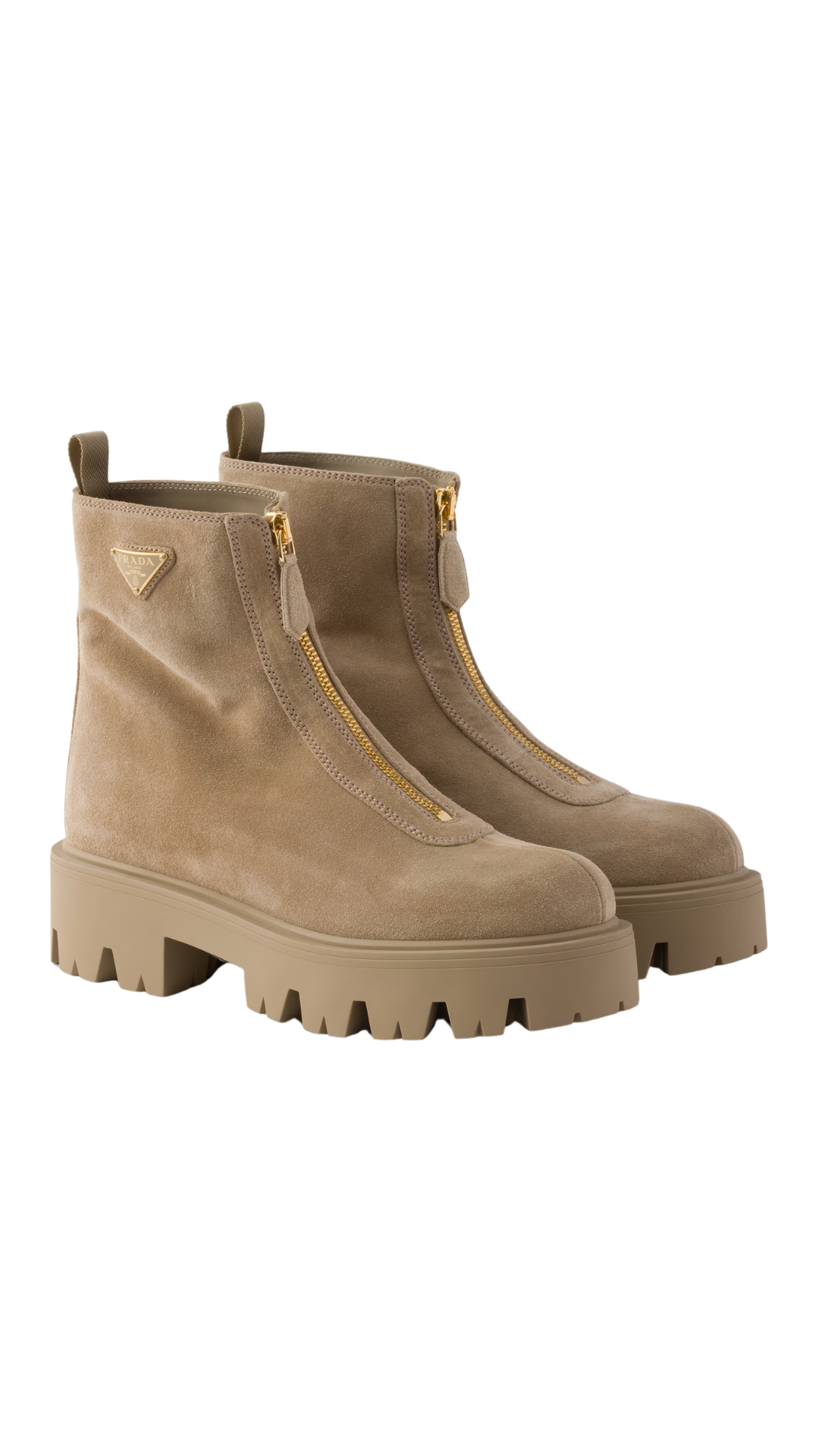 Leather Zipper Booties in Beige