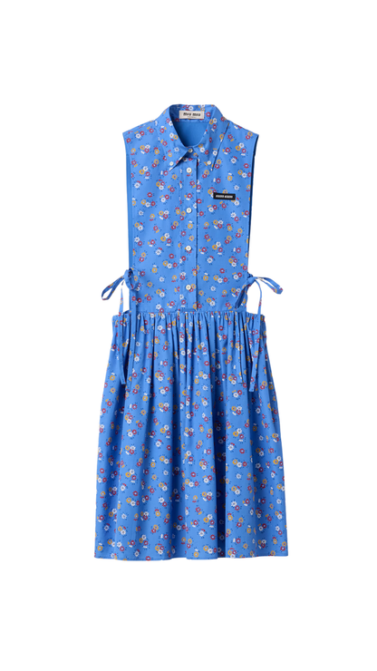 Poplin Side Tie Dress in Periwinkle/Ruby