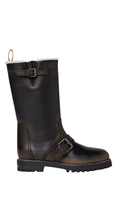 Commando in Dark Brown Leather and White Shearling Boots