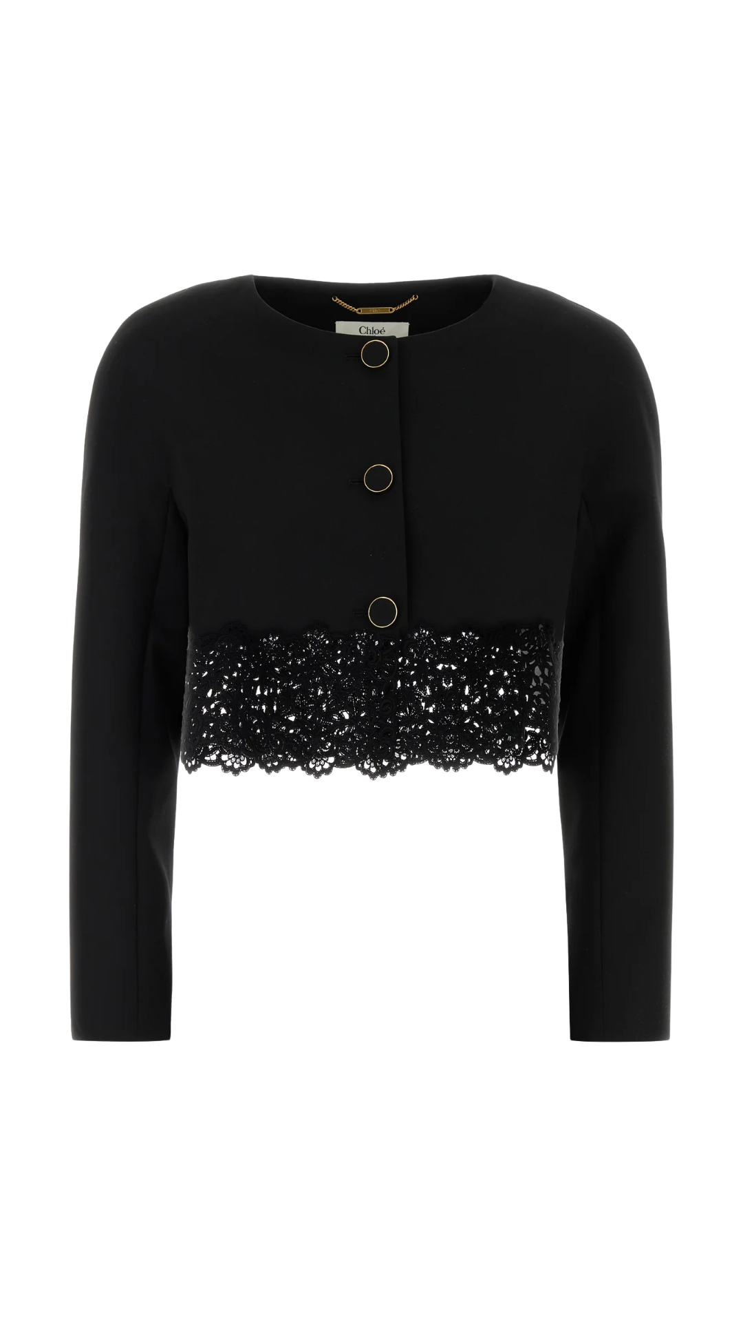 Cropped Lace-Hem Cardigan in Black