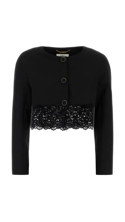 Cropped Lace-Hem Cardigan in Black