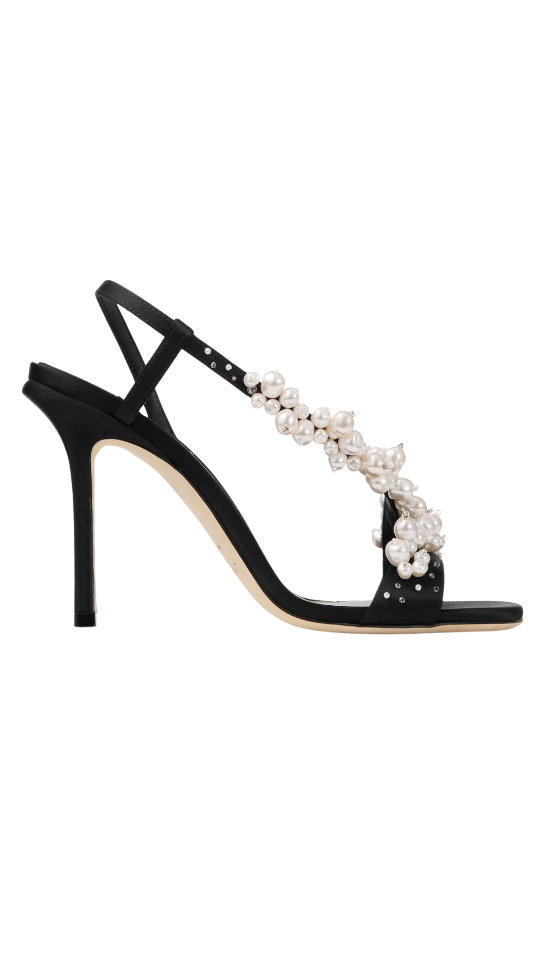 Irina 100 Black Satin Sandals with Pearl and Crystal Embroidery