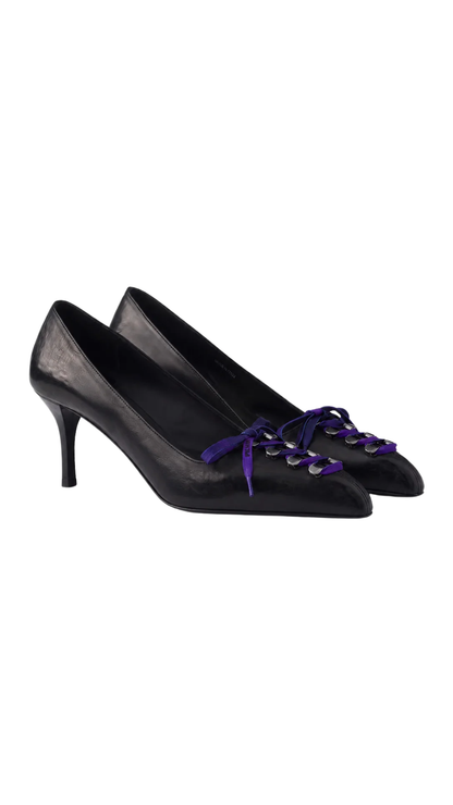 Antiqued Leather Pumps in Black