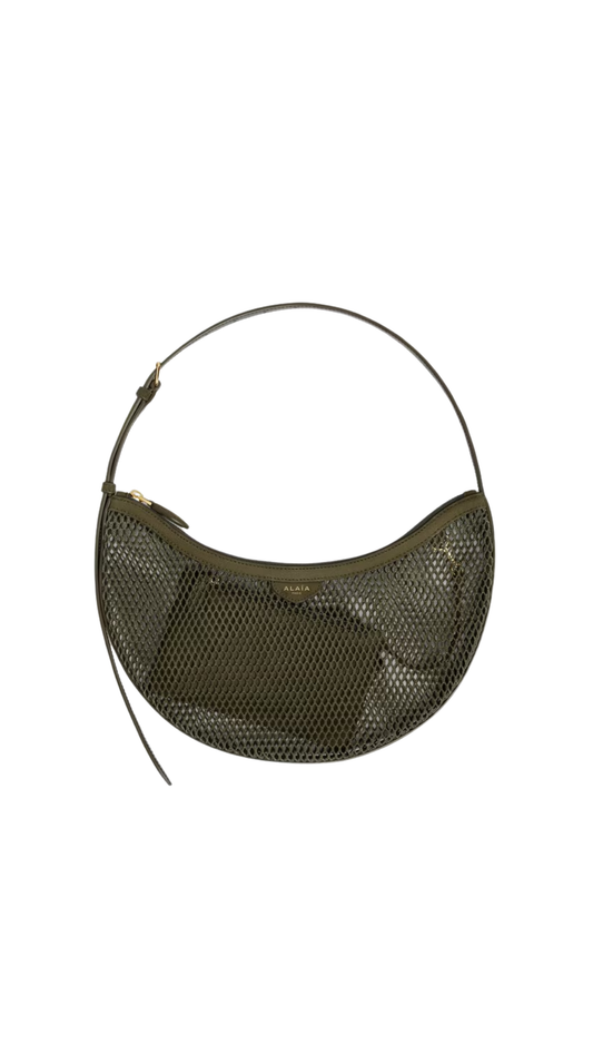 One Piece Demi Lune Bag in Fishnet and Suede in Kaki