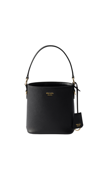 Saffiano Leather Mini Bucket Bag in Black