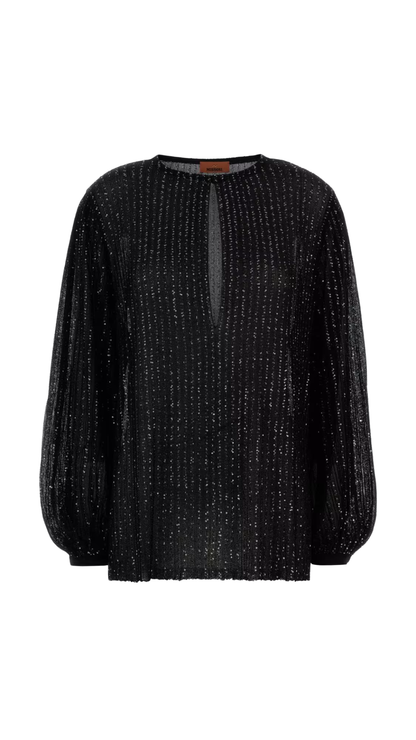 Ribbed Viscose Lamé Blouse with Sequins