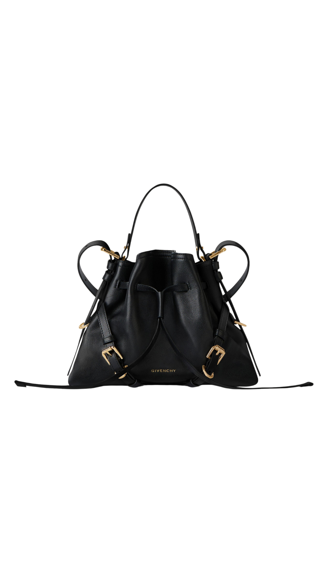 Small Voyou Bucket Bag in Black Shiny Leather
