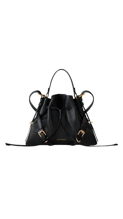 Small Voyou Bucket Bag in Black Shiny Leather