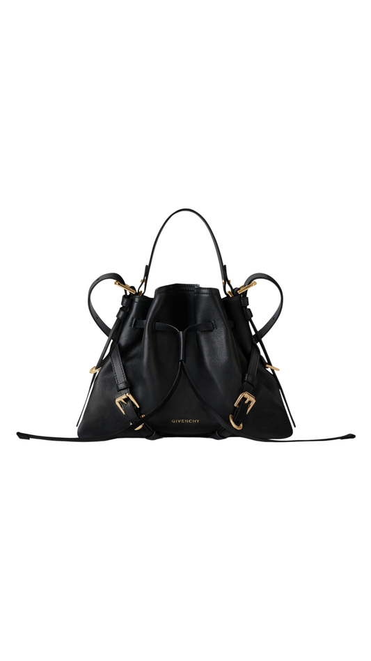 Small Voyou Bucket Bag in Black Shiny Leather