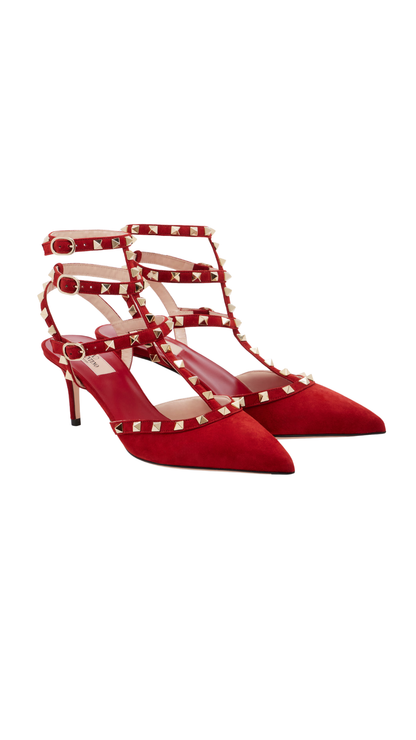 Rockstud Suede Pumps in Red