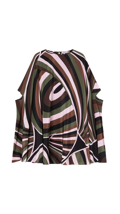 Iride Print Crêpe de Chine Kaftan in Khaki and Pink