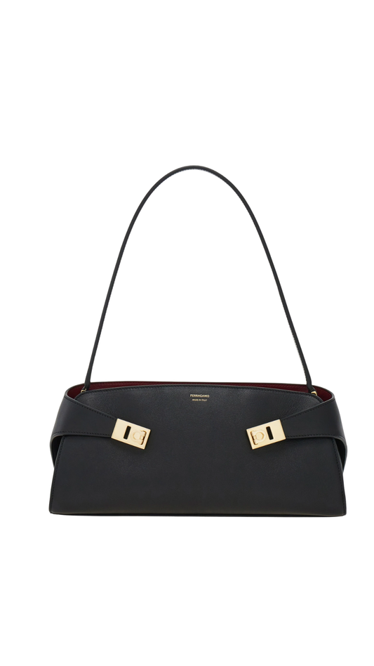 Hug East-West Shoulder Bag in Black/Burgundy