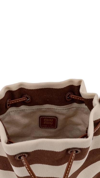 Canvas Striped Bucket Bag in Brown