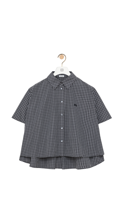 Short Sleeve Trapeze Shirt in Black/White Technical Cotton