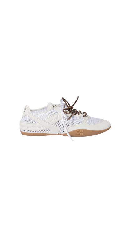 Gymnasium Mesh and Suede Sneakers in White