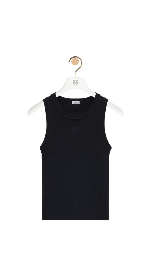 Anagram Tank Top in Black Stretch Viscose