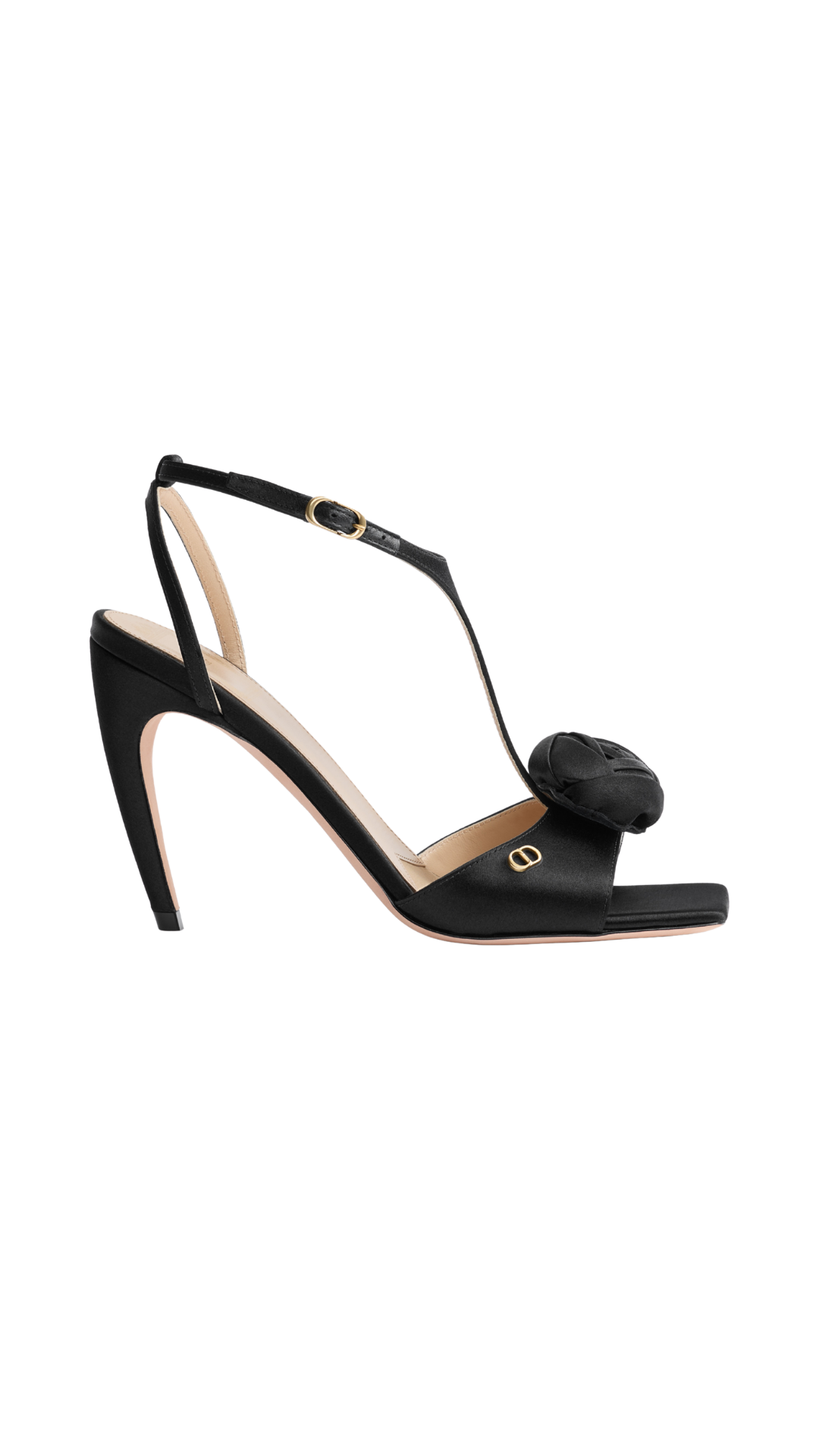 Dior Rose Heeled Sandal in Black Satin
