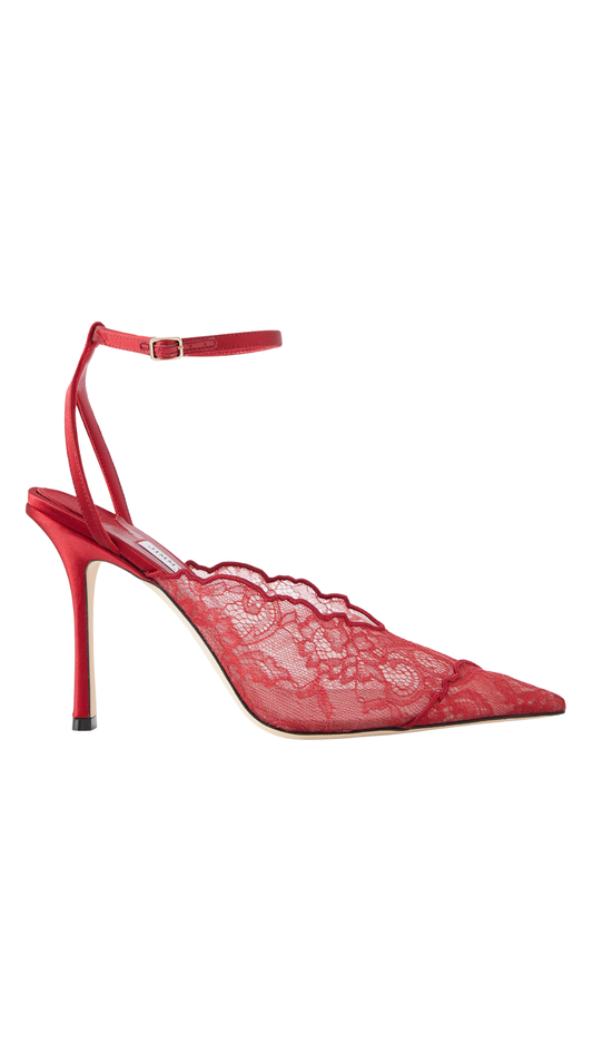 Faiz 100 Red Jimmy Choo Lace Pumps