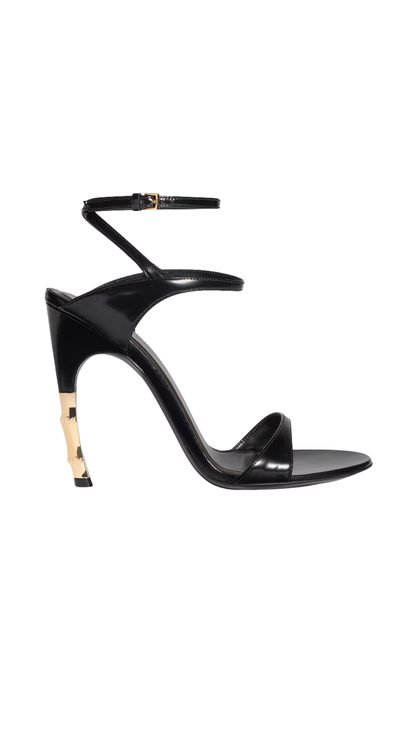Castello Sandal in Black Soft Shiny Leather