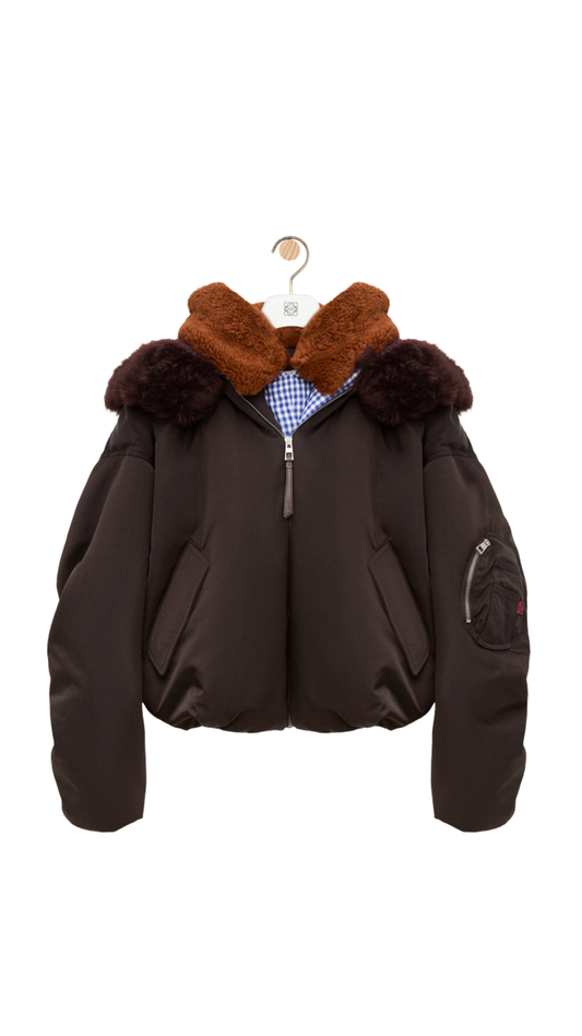Bomber Jacket in Brown Technical Shell