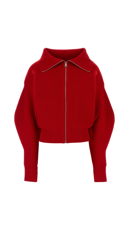 Wool Blend Cardigan in Red