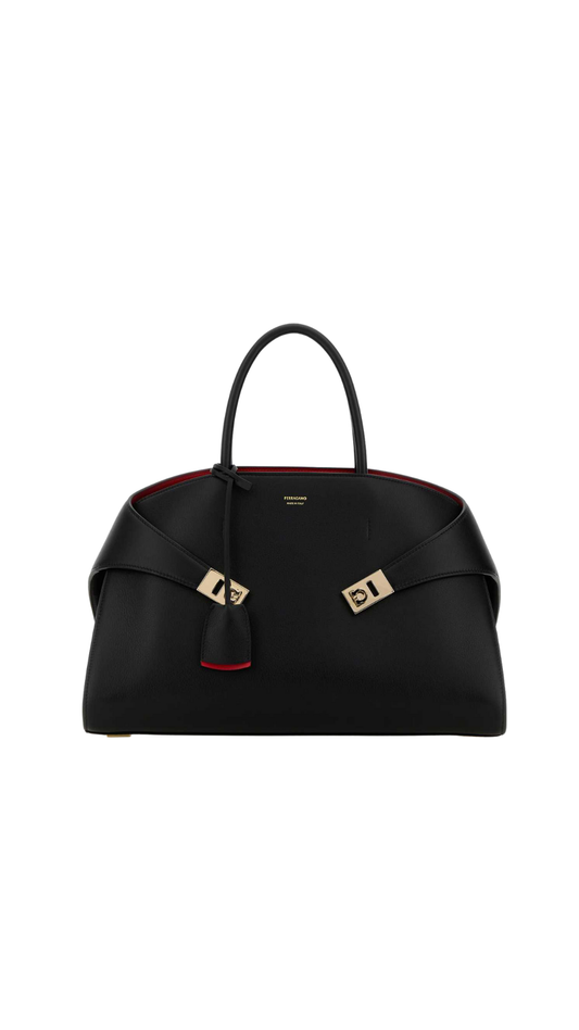 Hug Bicolor Handbag (M) in Black/Flame red