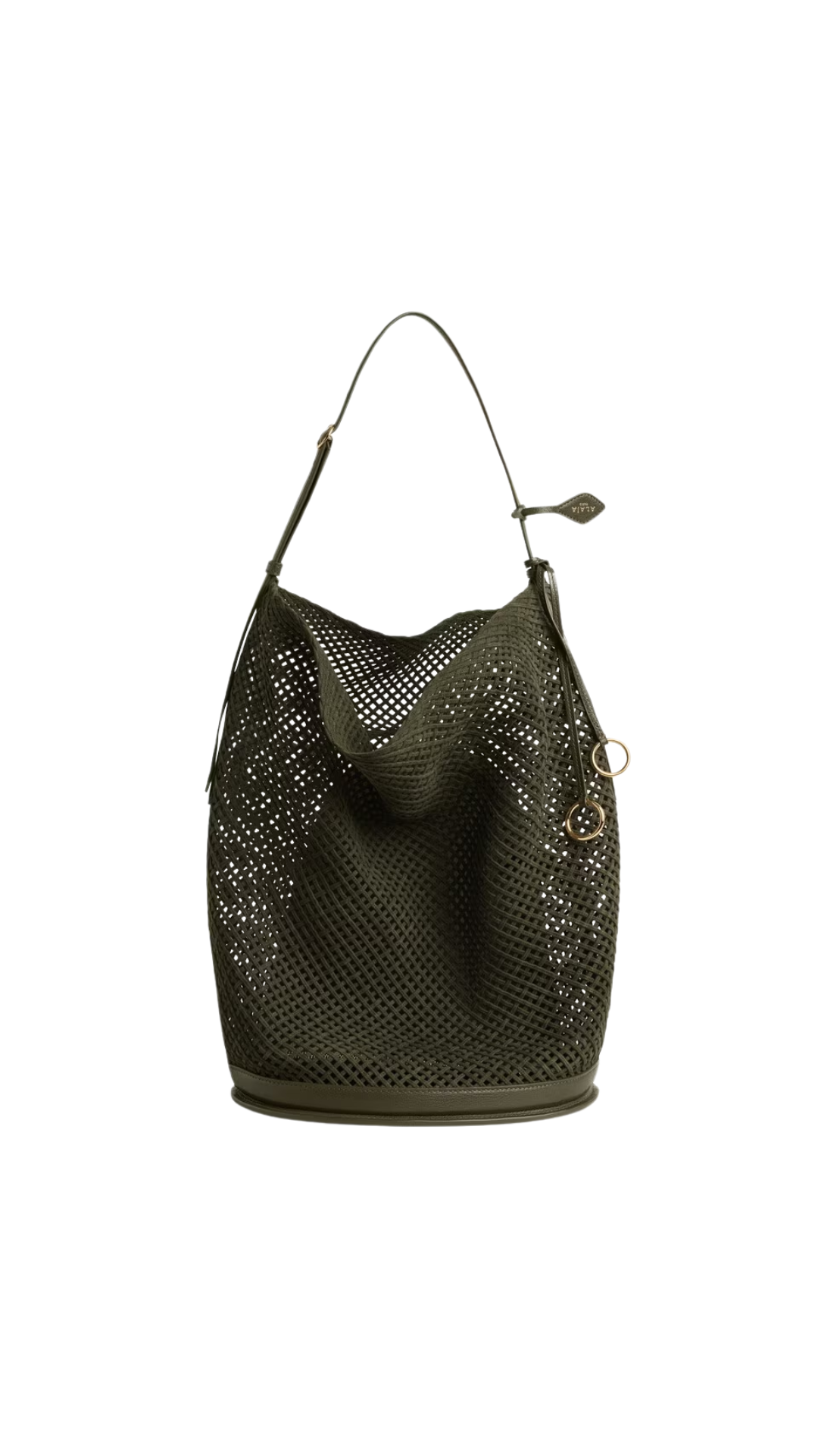 Hip Large Bucket Bag in Kaki Suede Net