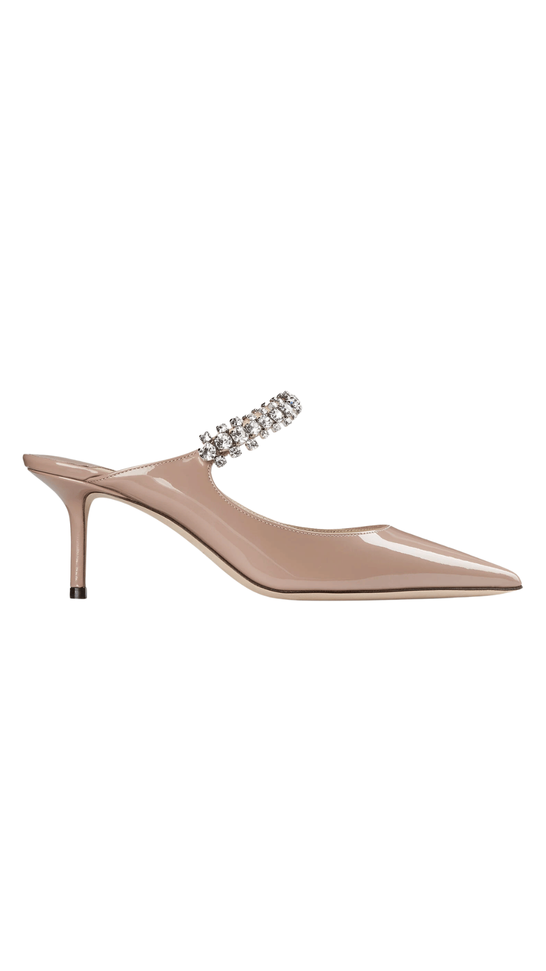 Bing 65 Ballet Pink Patent Leather Mules with Crystal Strap