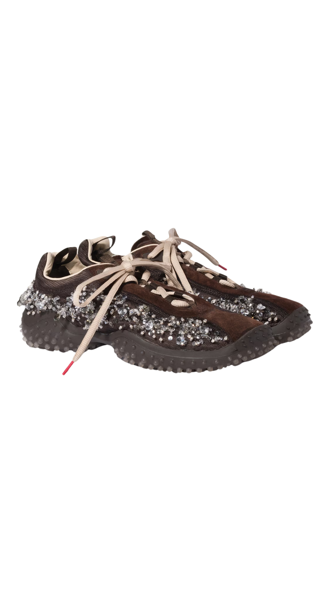 Bubble Embroidered Technical Fabric and Suede Sneakers in Dark Brown
