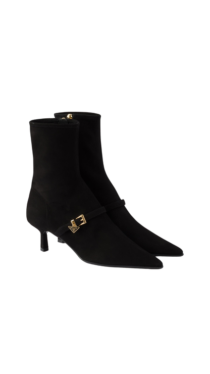 Stretch Suede Booties in Black
