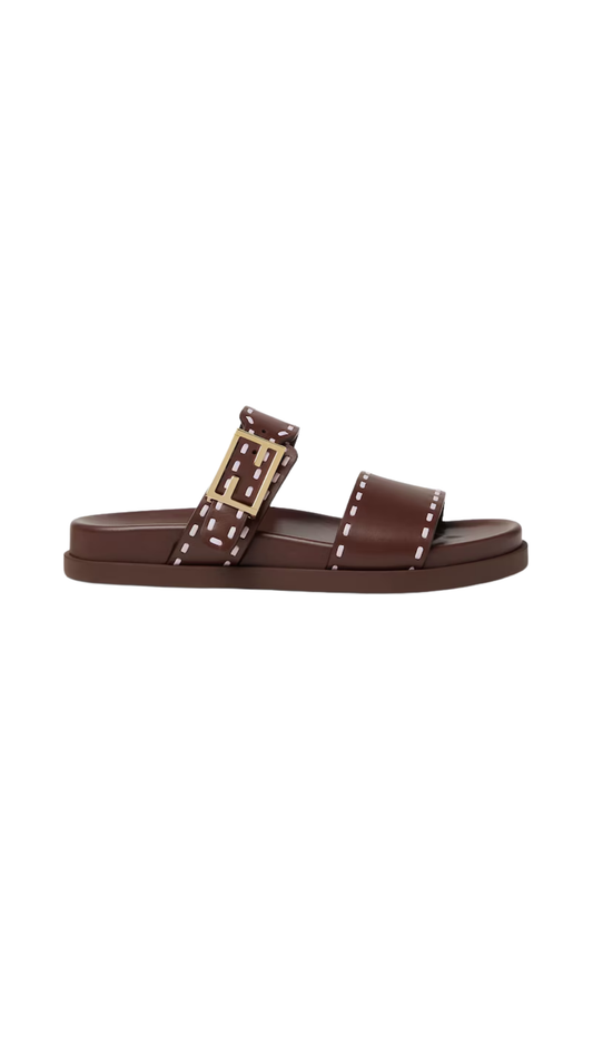 Fendi Feel in Dark Brown Leather Slides